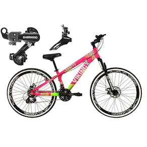 Bicicleta Aro 26 Vikingx Tuff 21v Alumínio Câmbio Shimano Freio a Disco Aros Vmaxx Preto - Rosa/Verde