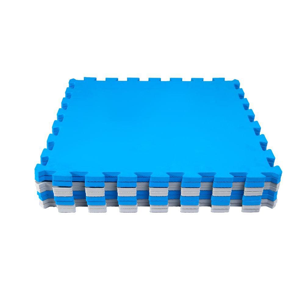 Kit 12 Placas Tatame Tapete Eva Infantil 50x50x1cm Bebê - Azul e Cinza