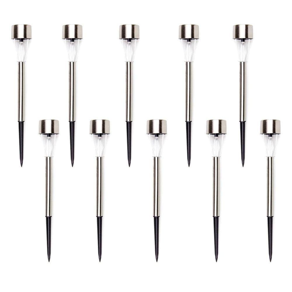 Kit 10 Luminárias Luz Solar Inox Led Poste Iluminação Jardim
