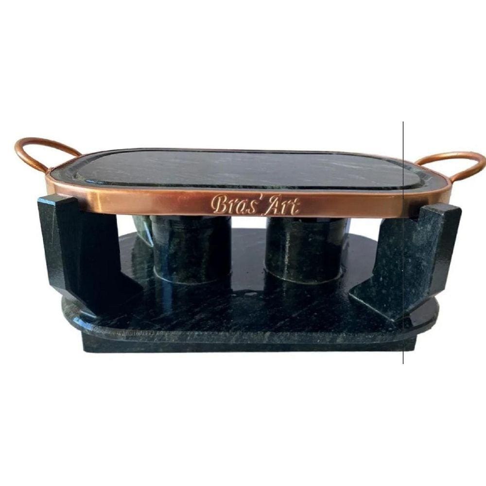 Grelha Para Carne 33X19 Cm+Rechaud 2 Queimadores Pedra Sabao