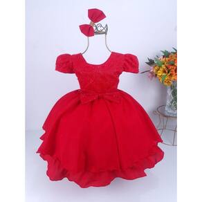 VESTIDO FESTA VERMELHO PRINCESA ELENA DE AVALOR RODADO LUXO