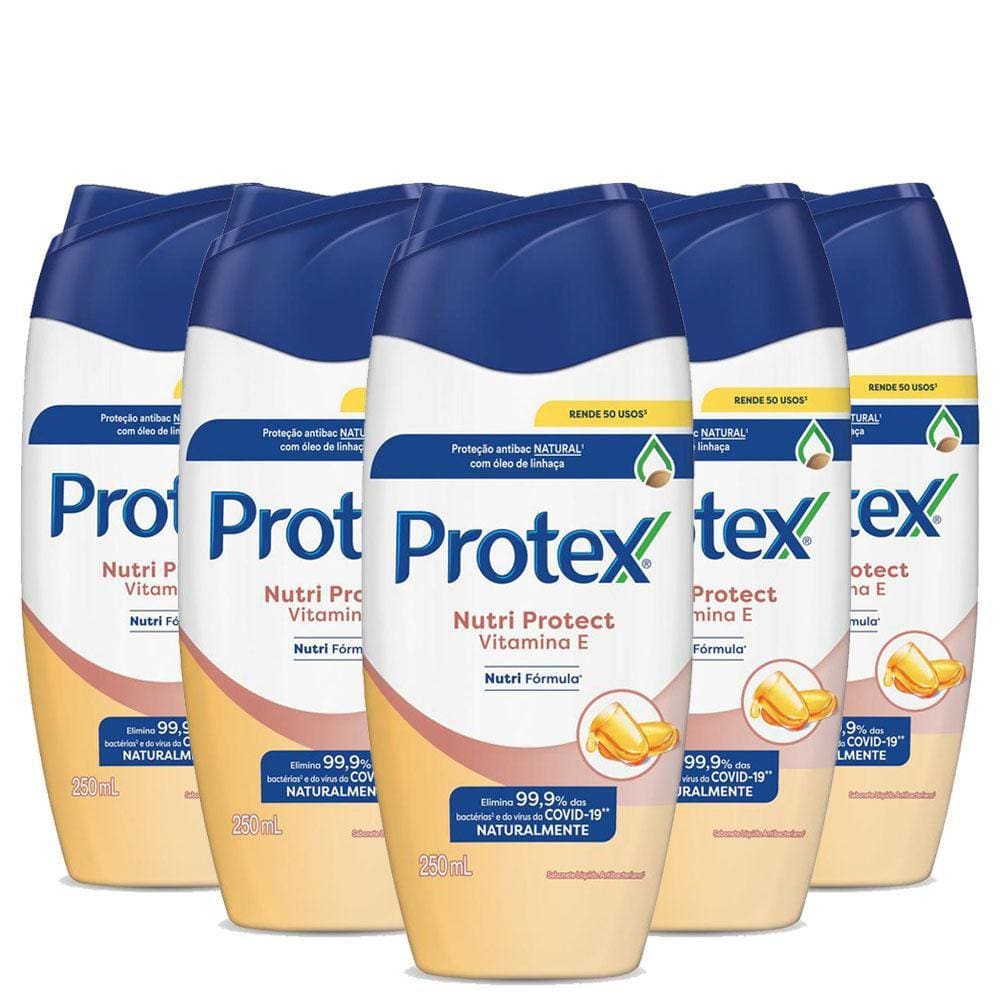 Kit 5 Sabonetes Líquido Protex Nutri Protect Vitamina E 250ml