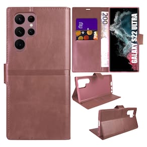 Capa Carteira Rose + Película De CERÂMICA + Pl Câmera P/ Galaxy S22 Ultra S908 - Cell in Power25