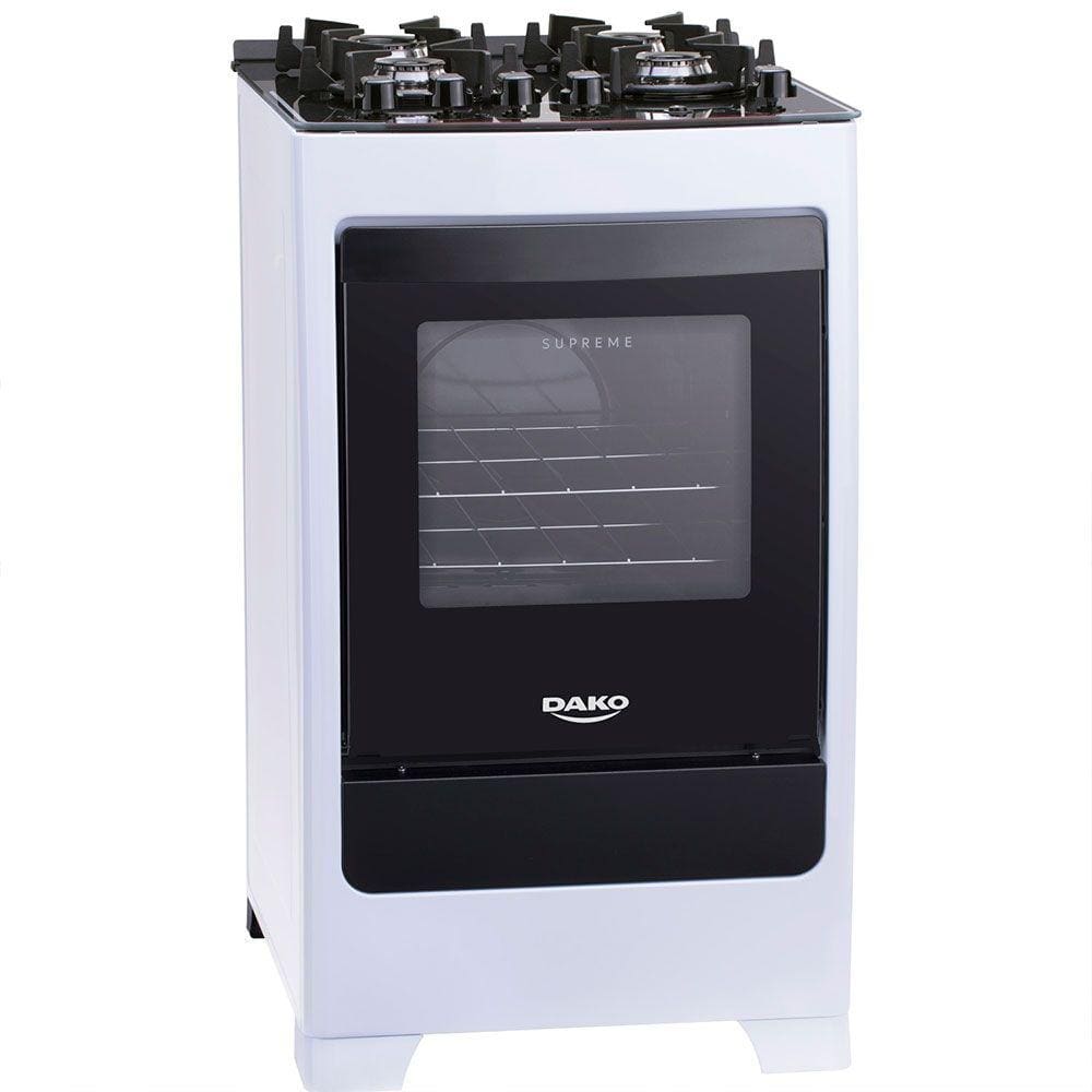 Fogão 4 Bocas à Gás Dako Supreme Glass Acendimento Automático Mesa de Vidro Branco Bivolt