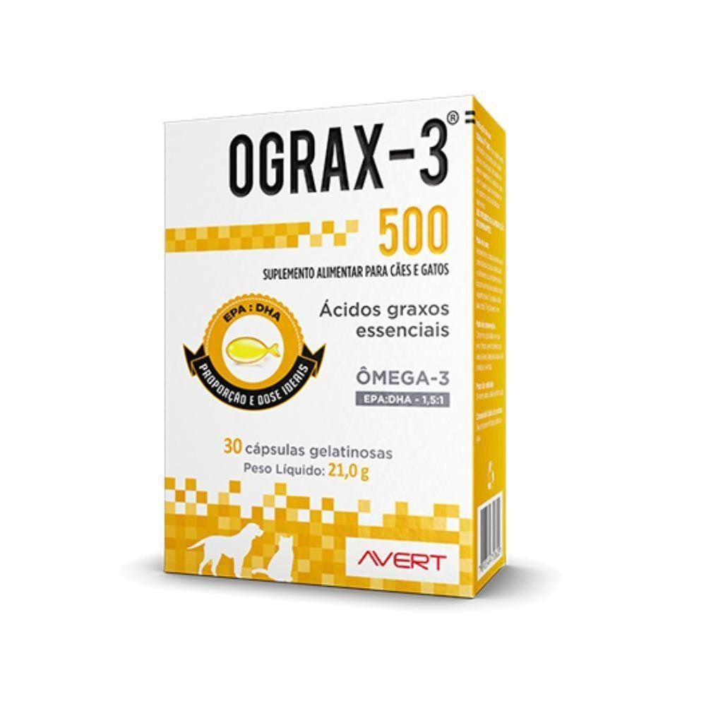 Ograx-3 500 Suplemento Omega-3 Cães E Gatos Avert Com 30 Caps