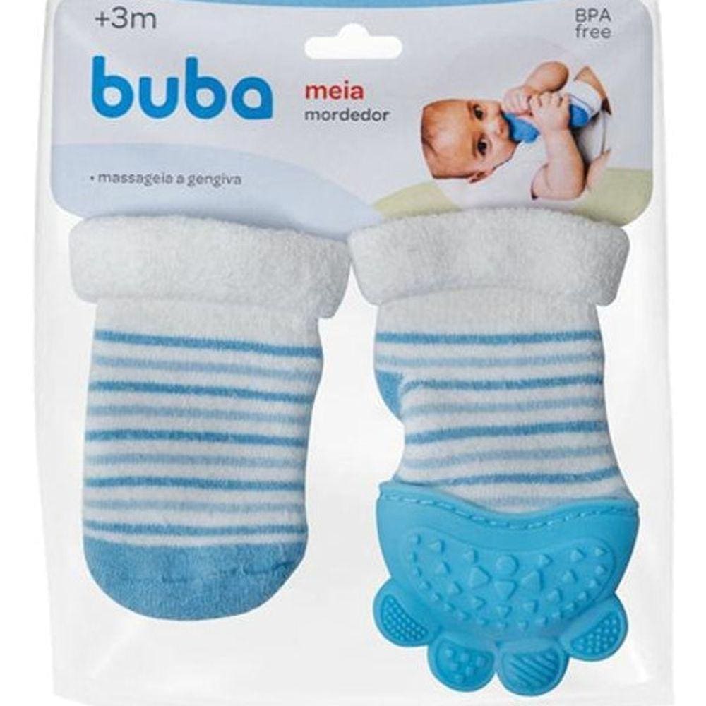 Meia Com Mordedor Silicone Gengiva Bebê - Buba - Azul