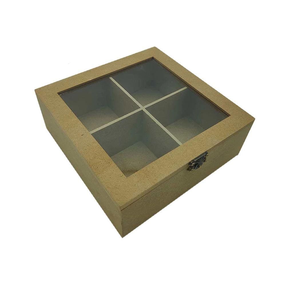 Caixa Mdf Le com 4 Divisórias com Tampa Acrílica 18x18x6.5cm