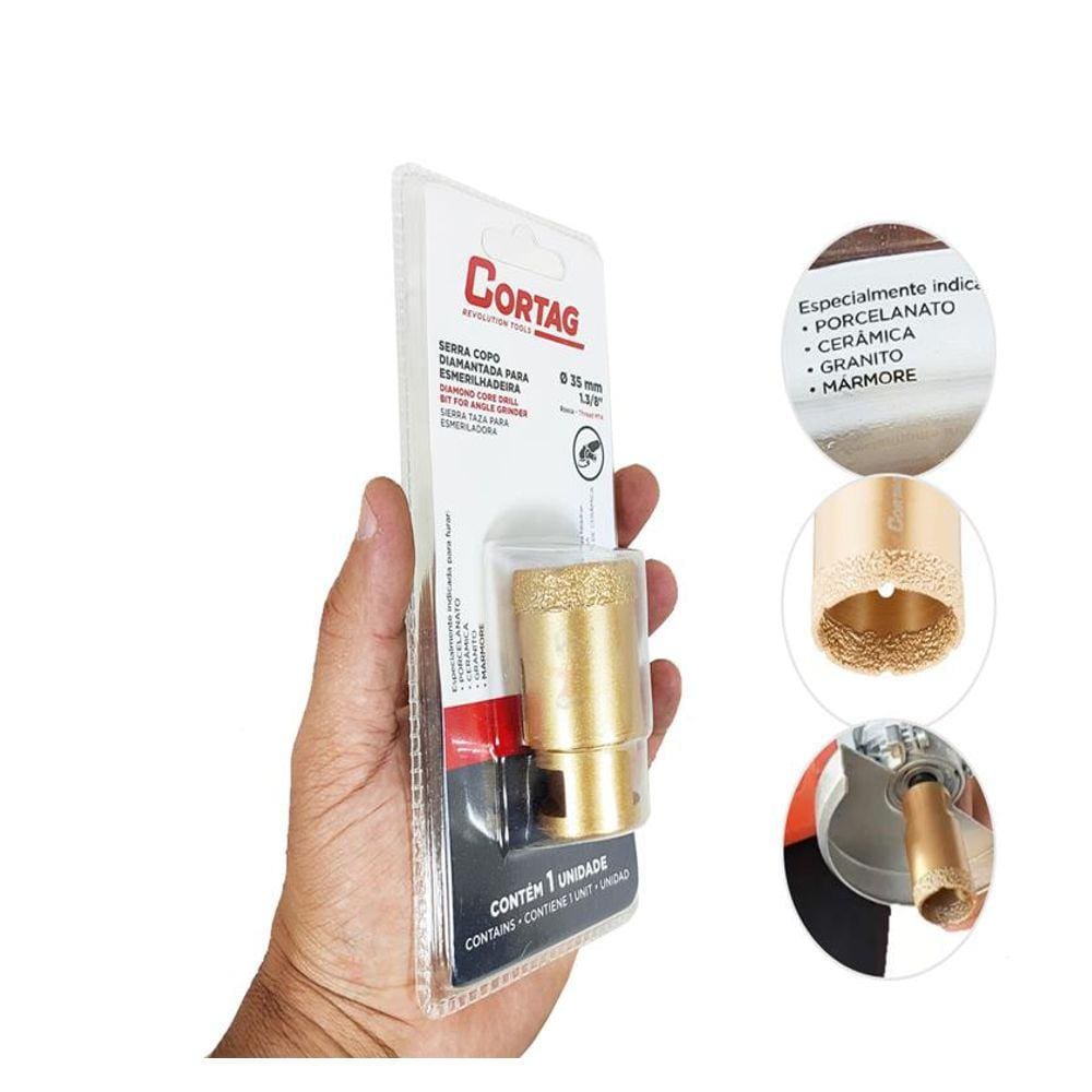 Serra Copo Diamantada para Esmerilhadeira corte Mármore Granito Cerâmica e Porcelanato 35mm CORTAG