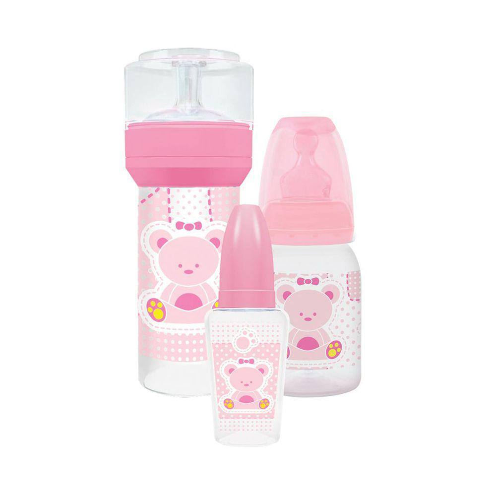 Kit Mamadeira Lillo Primeiros Passos Rosa com 3 Unidades
