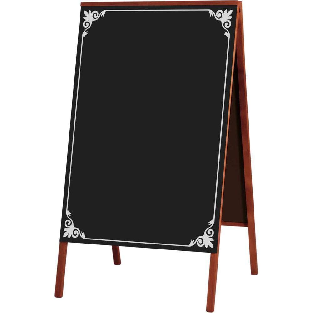 Quadro Cavalete de Propaganda Duplo Madeira Pinus Mogno para Uso de Giz 70x50 cm Preto Fosco