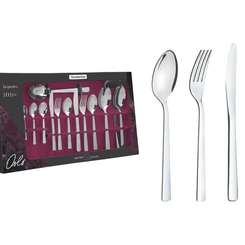 Faqueiro 101 Peças Aço Inox Alto Brilho Oslo Tramontina