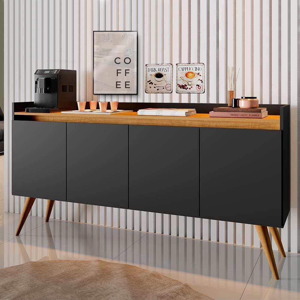 Aparador Buffet 4 Portas Preto Gold Primus