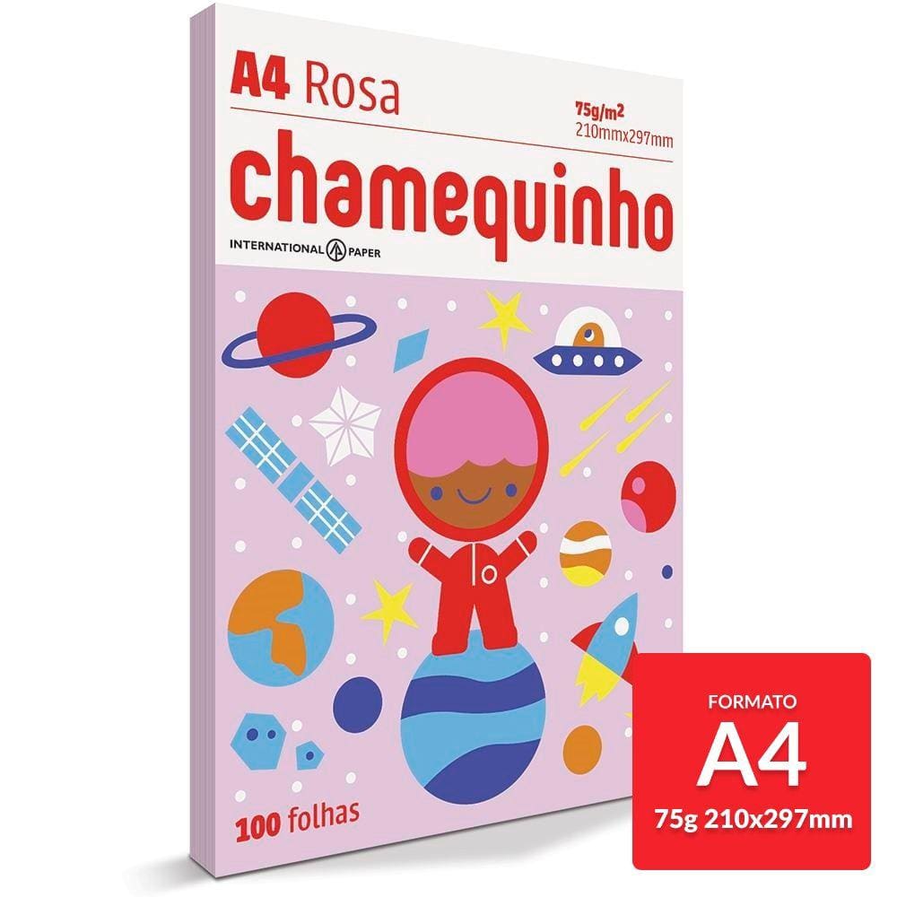 Papel Sulfite Chamequinho ROSA 75g/m A4 21x29,7cm 100 FL