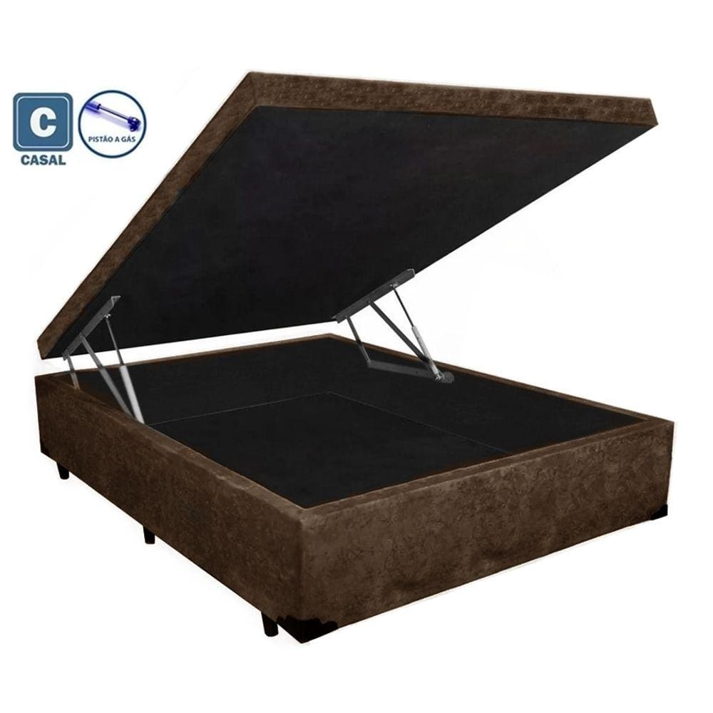 Cama Baú Casal Marrom Suede  138x188x41