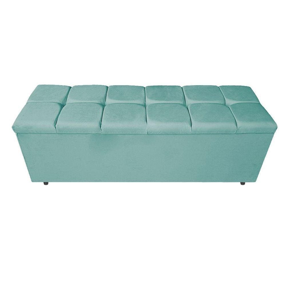 Calçadeira Estofada Manchester 160cm Queen Size Suede Azul Tiffany
