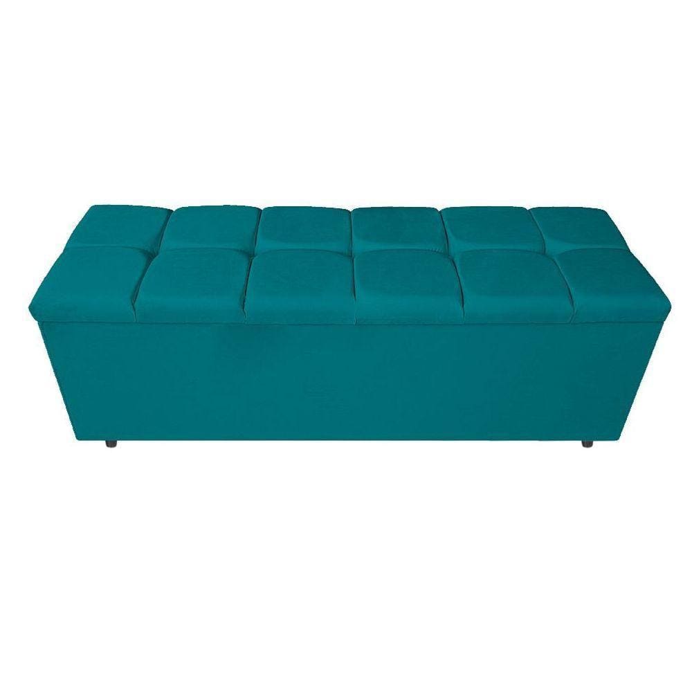 Calçadeira Estofada Manchester 160cm Queen Size Suede Azul Turquesa