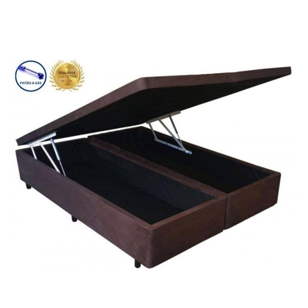 Cama Box Baú Queen Black Marrom Bipartido Com Pistão A Gás - 158x198x41