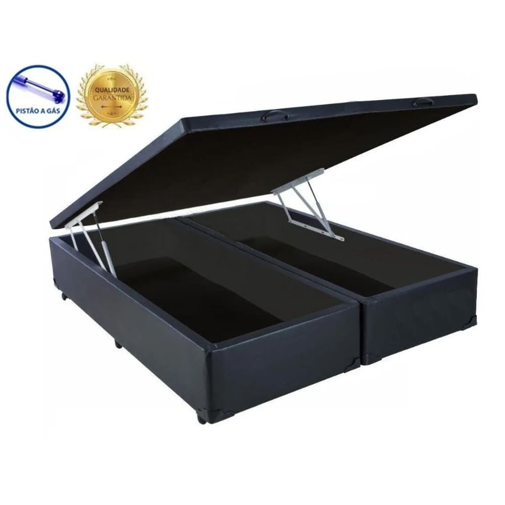 Cama Box Baú Queen Black Preto Bipartido Com Pistão A Gás - 158x198x41