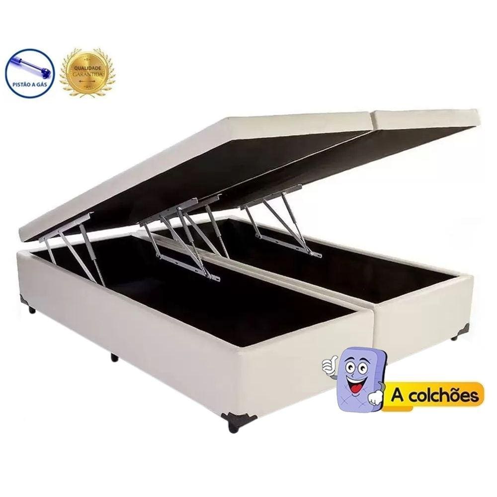 Cama Box Baú Queen Gold Suede Bege Bipartido Com Pistão A Gás - 158x198x41