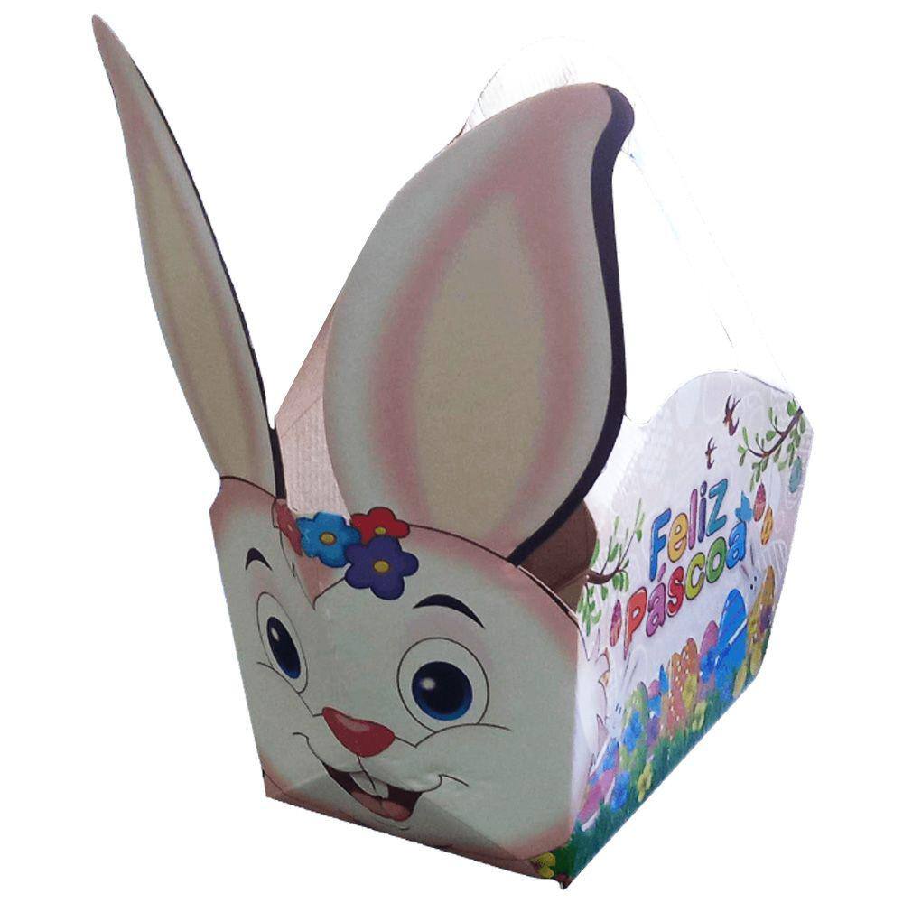 Cestinha de Páscoa Coelho Rosa 3D com Alça
