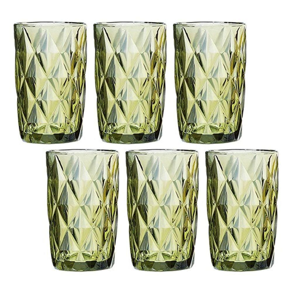 Conjunto de Copos Diamante Verde 350ml 6pçs Class Home