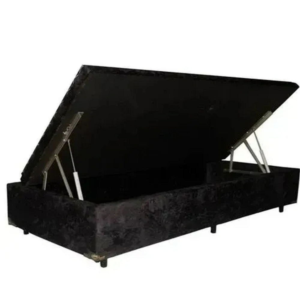Cama box baú solteiro suede preto -pistão A gás