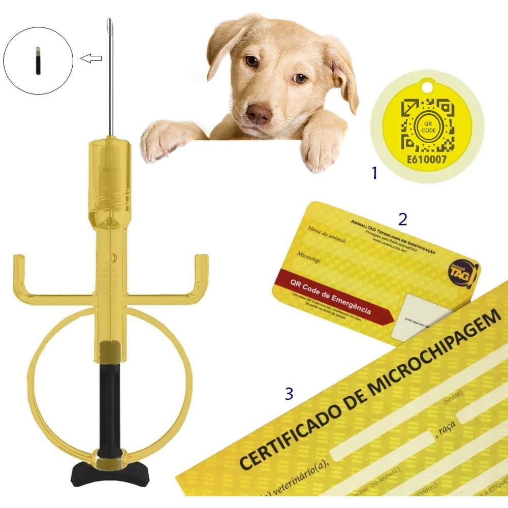 Kit 15 Micro Chip Animal Cachorros Cães Identificador 2x12mm + Medalha Qr Code