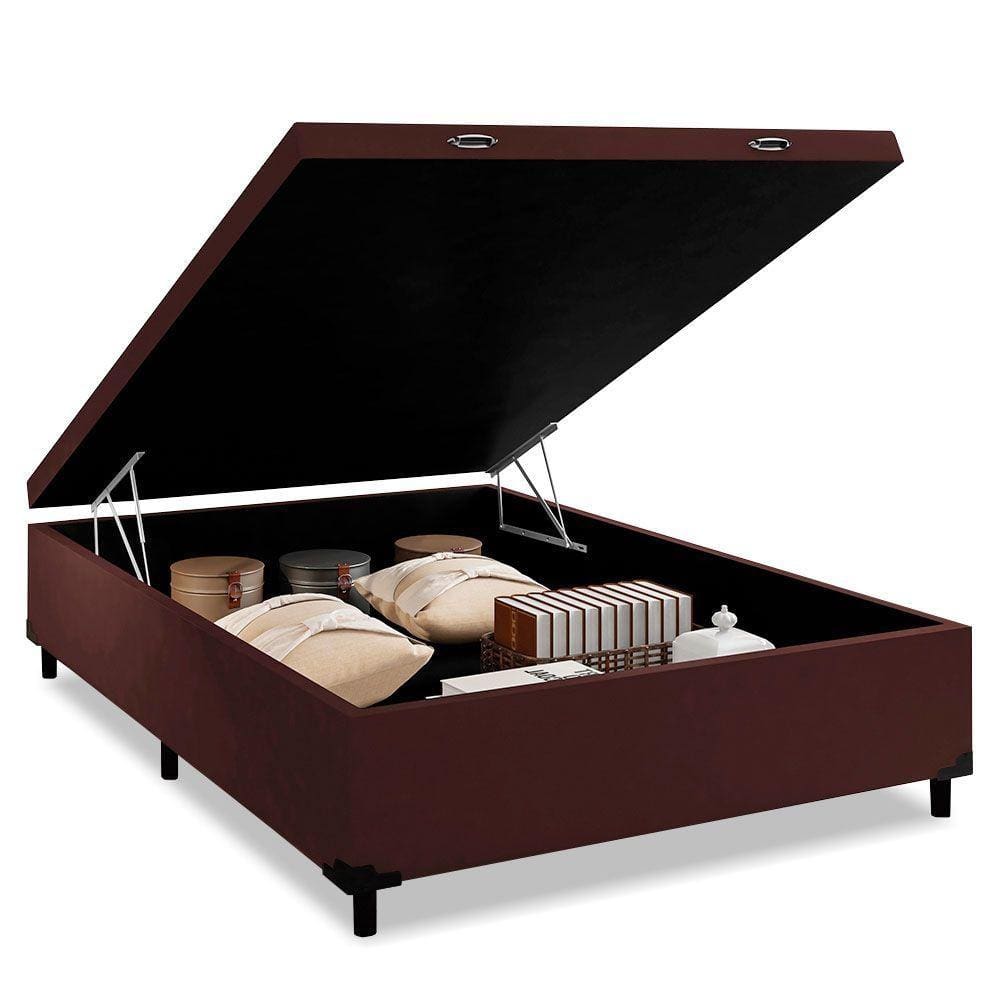 Cama Box Baú Casal AColchões Suede Preto 41x138x188