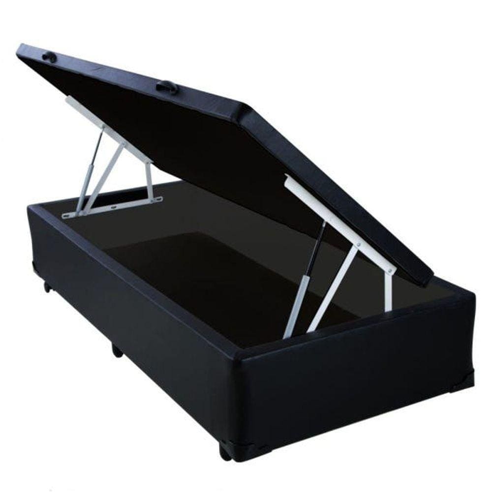 Base Box Baú Solteiro A colchões Sintético Preto 49x88x188