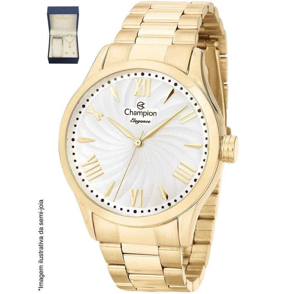 Relógio Champion Feminino Ref: Cn27796w Dourado + Semijoia