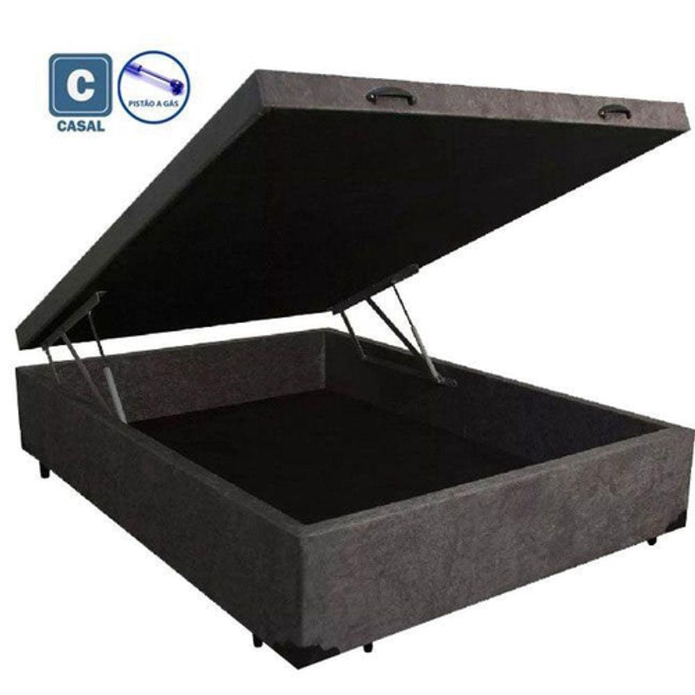 Cama Box Baú Casal em suede cinza com Pistão a gás - 138x188