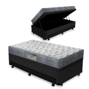 Cama Box Baú e Auxiliar Solteiro Preta + Colchão Ortopédico D33 Ortobom - ISO 100 - 88x188x60cm