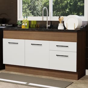 Balcão de Pia Madesa Agata 150 cm 2 Portas e 2 Gavetas (Sem Tampo e Pia) - Rustic/Branco