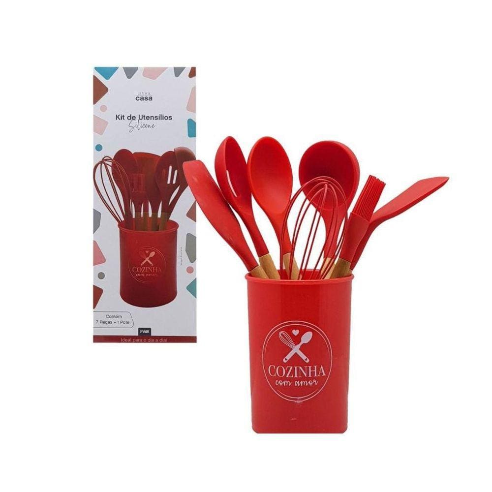 Kit Utensílios De Silicone 8 Pcs Fwb Vermelho