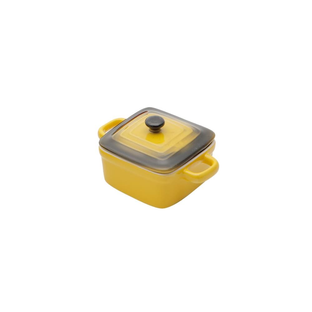 Mini panela Quadrada porcelana, com tampa - Amarela