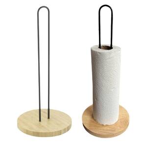 Suporte Porta Rolo Papel Toalha Mesa Metal Madeira Preto