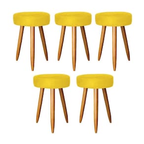 Kit 05 Banqueta Alta Julia 50cm Bar Cozinha Balcão Bistrô Pé Palito Rústico Corino Amarelo