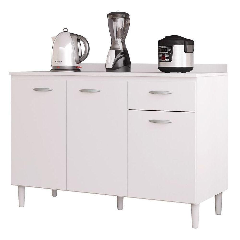 Balcão 120Cm 3 Portas 1 Gaveta Branco - Poquema