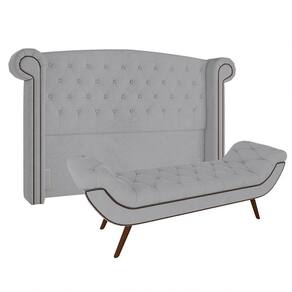 Cabeceira Cama Box Casal 140cm Provença Com Calçadeira Vêneto P02 Veludo Cinza