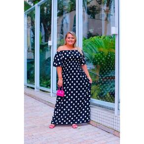 Vestido Longo Ciganinha Plus Size Verão Preto Poa