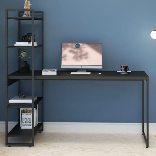 imagem-Mesa Escrivaninha 4 Prateleiras Preto ônix/preto 14907 - Compace