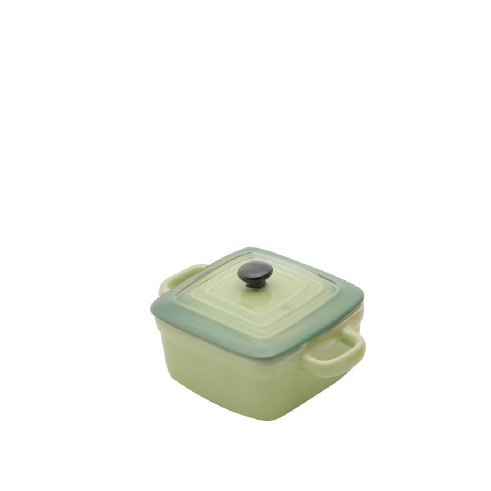 Mini panela Quadrada porcelana, com tampa - Verde
