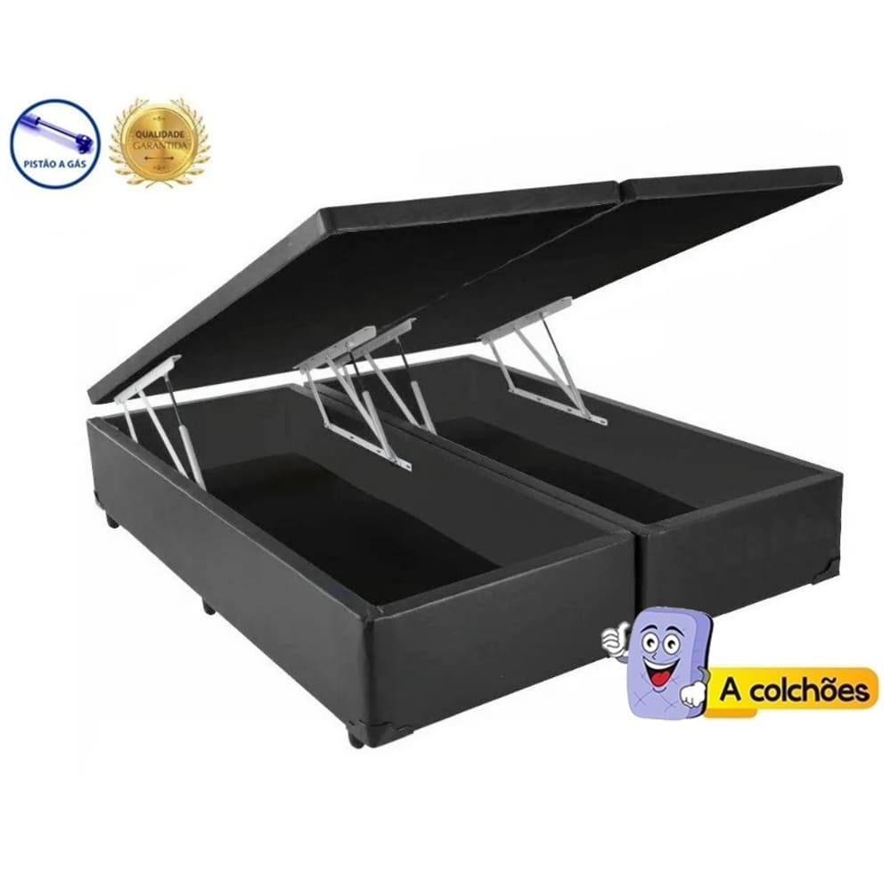 Cama Box Baú Casal Universal Cinza Bipartido Com Pistão A Gás - 138x188x41