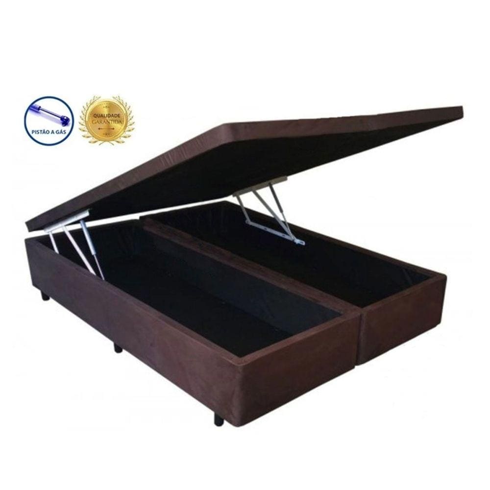 Cama Box Baú Queen Marrom Bipartido Com Pistão A Gás - 158x198x41