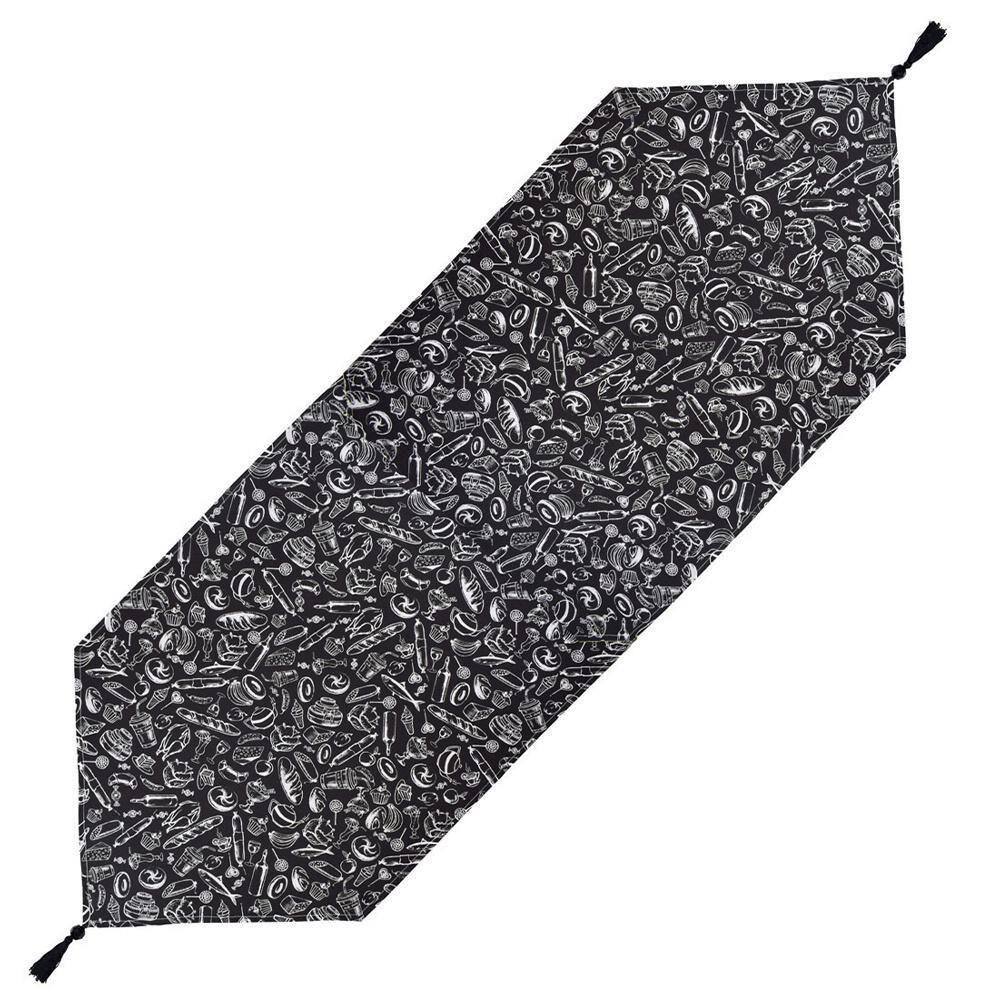 Caminho De Mesa 2,00m X 46cm Tecido Misto Preto E Branco