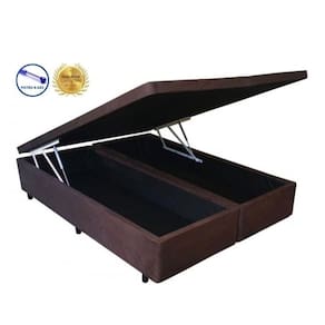 Cama Box Baú Casal Convencional Marrom Bipartido Com Pistão A Gás - 138x188x41