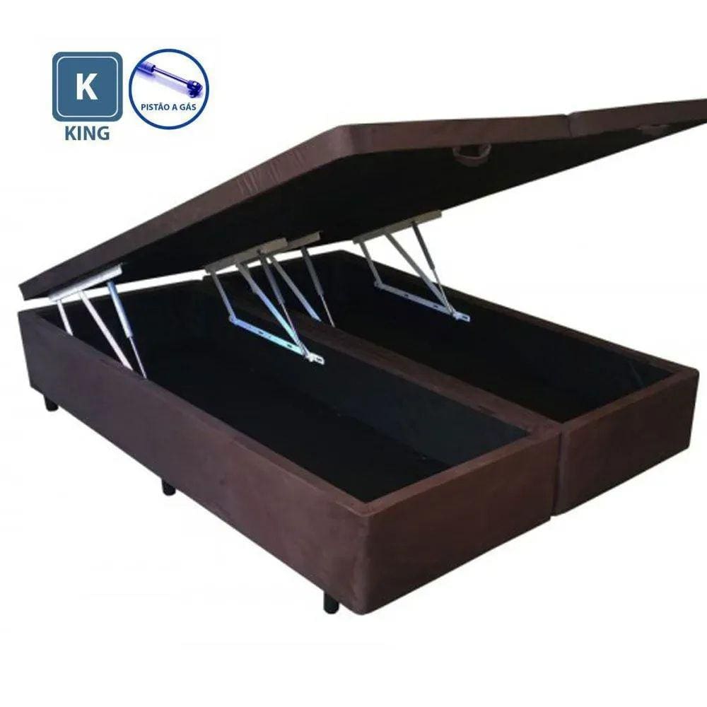 Cama Box KING SIZE com Bau Pistão a gás marrom suede Bipartido - 193x203