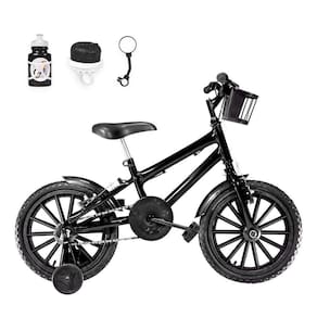 Bicicleta Infantil Masculina Aro 16 Nylon + Kit Passeio Preta