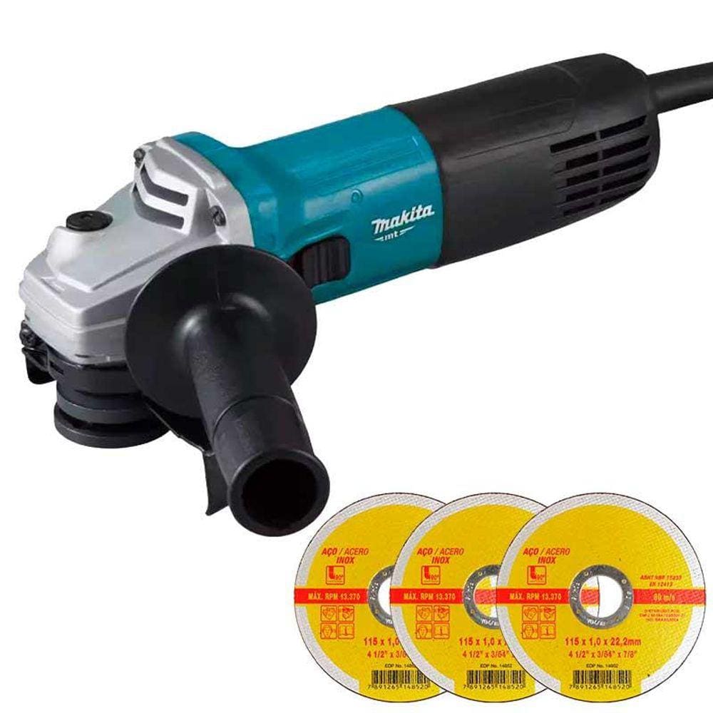 Esmerilhadeira Angular 4.1/2 POL 720W Profissional M9507B MAKITA MT + Kit Discos