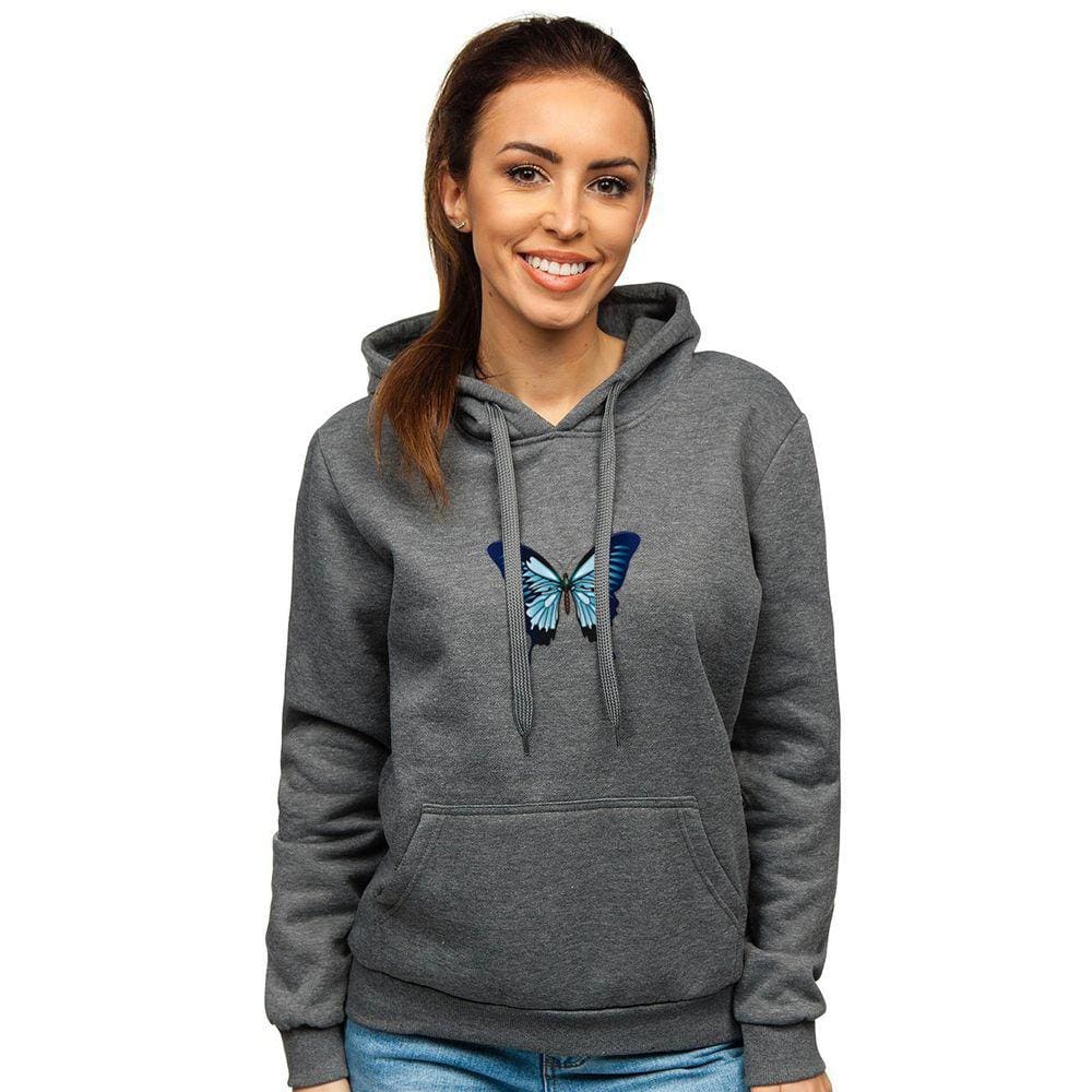 Blusa Moletom Canguru Feminino Com Capuz - Grafite - Borboleta Azul
